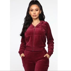 Burgundy Velour tracksuit set